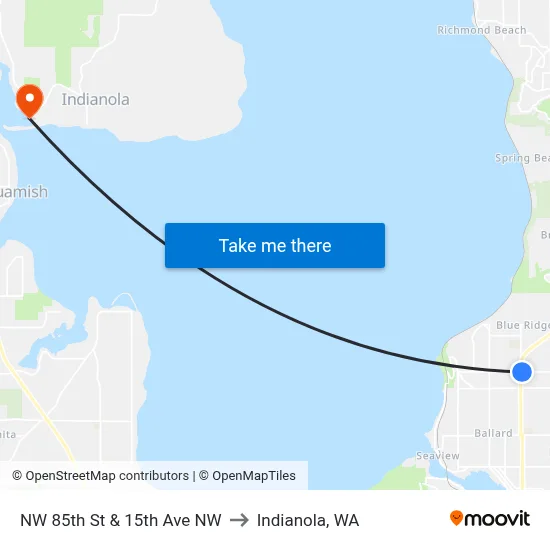 NW 85th St & 15th Ave NW to Indianola, WA map