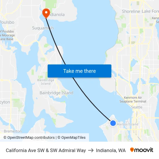 California Ave SW & SW Admiral Way to Indianola, WA map