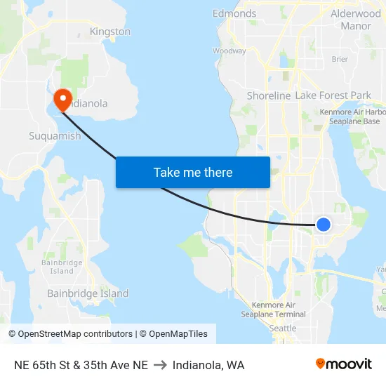 NE 65th St & 35th Ave NE to Indianola, WA map