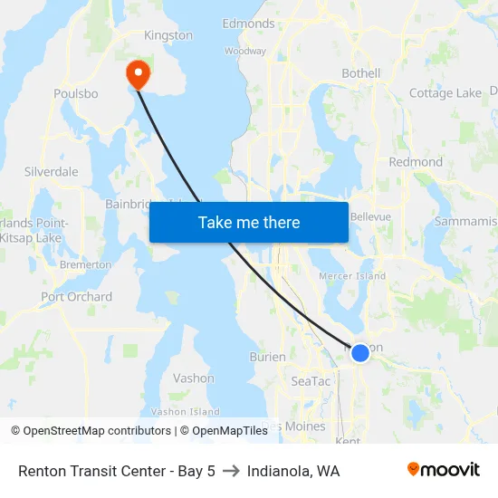 Renton Transit Center - Bay 5 to Indianola, WA map
