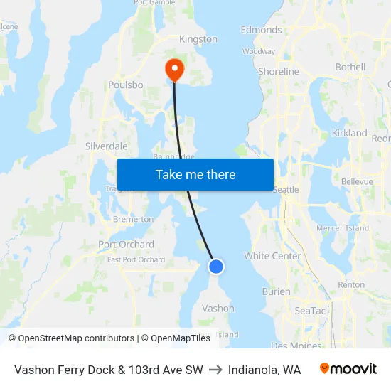 Vashon Ferry Dock & 103rd Ave SW to Indianola, WA map