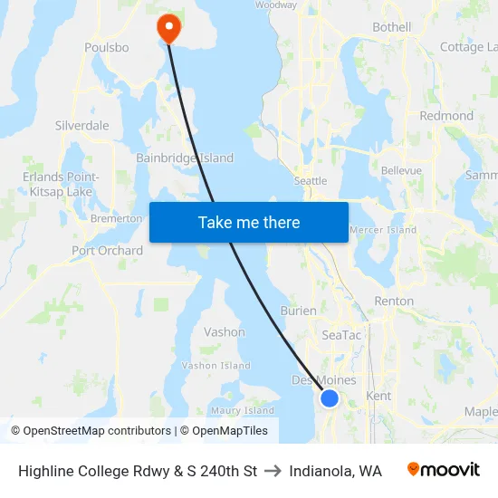 Highline College Rdwy & S 240th St to Indianola, WA map