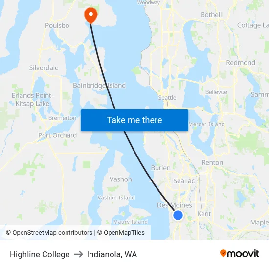 Highline College to Indianola, WA map
