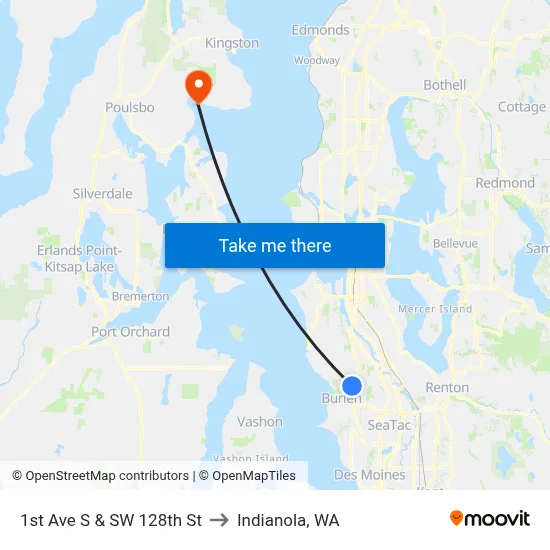 1st Ave S & SW 128th St to Indianola, WA map
