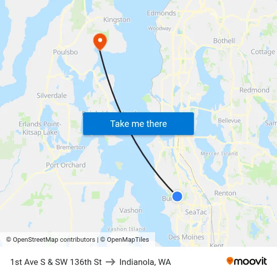 1st Ave S & SW 136th St to Indianola, WA map
