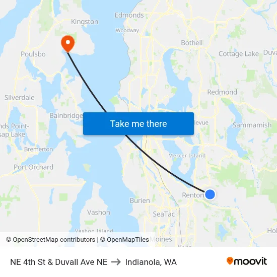 NE 4th St & Duvall Ave NE to Indianola, WA map