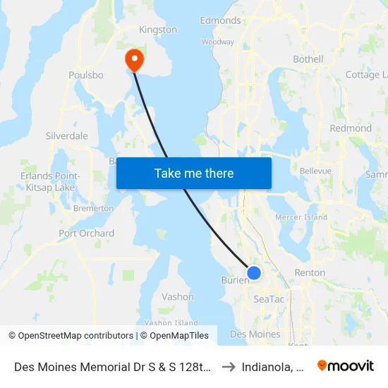 Des Moines Memorial Dr S & S 128th St to Indianola, WA map