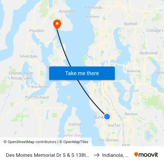 Des Moines Memorial Dr S & S 138th St to Indianola, WA map