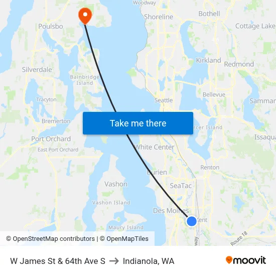 W James St & 64th Ave S to Indianola, WA map