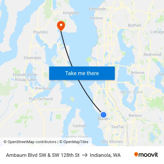 Ambaum Blvd SW & SW 128th St to Indianola, WA map