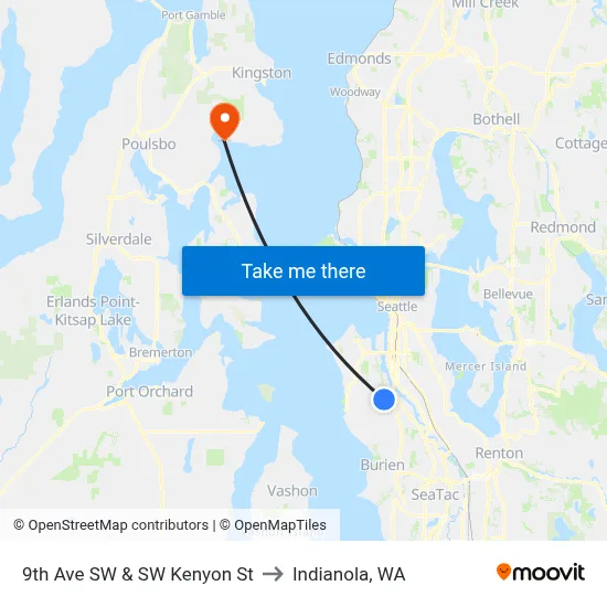9th Ave SW & SW Kenyon St to Indianola, WA map