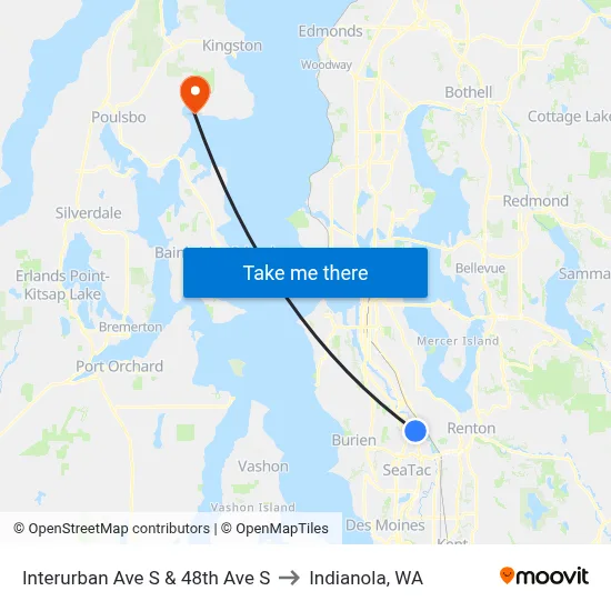 Interurban Ave S & 48th Ave S to Indianola, WA map