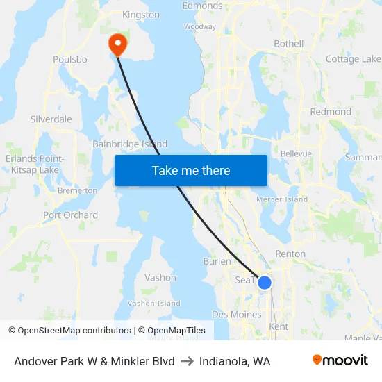 Andover Park W & Minkler Blvd to Indianola, WA map
