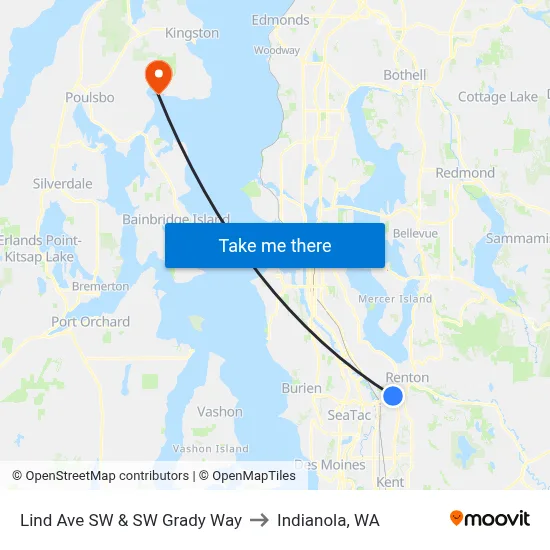 Lind Ave SW & SW Grady Way to Indianola, WA map