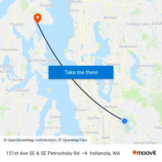 151st Ave SE & SE Petrovitsky Rd to Indianola, WA map