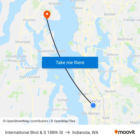 International Blvd & S 188th St to Indianola, WA map