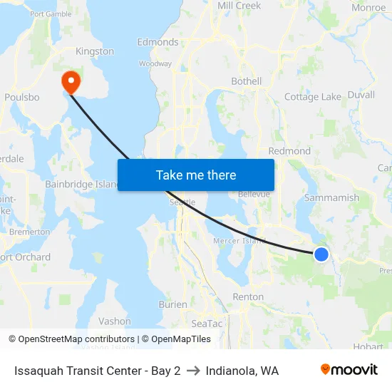 Issaquah Transit Center - Bay 2 to Indianola, WA map