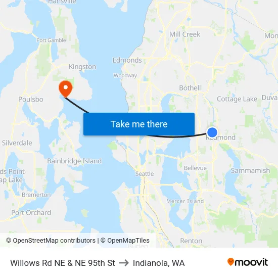 Willows Rd NE & NE 95th St to Indianola, WA map