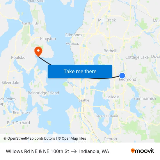 Willows Rd NE & NE 100th St to Indianola, WA map