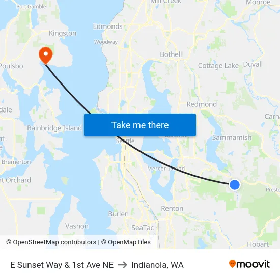 E Sunset Way & 1st Ave NE to Indianola, WA map