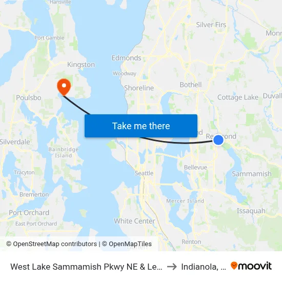 West Lake Sammamish Pkwy NE & Leary Way to Indianola, WA map
