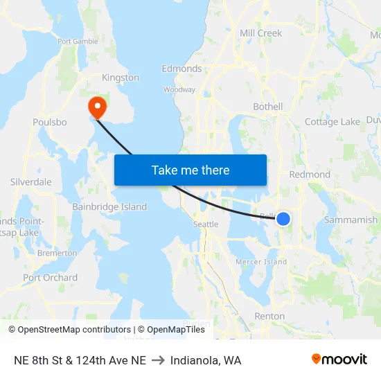 NE 8th St & 124th Ave NE to Indianola, WA map