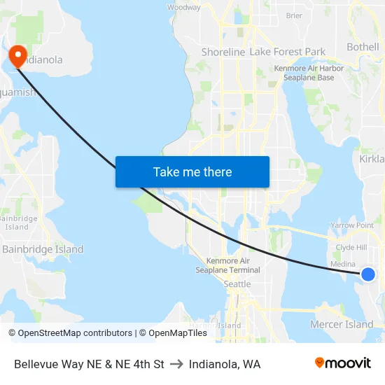 Bellevue Way NE & NE 4th St to Indianola, WA map