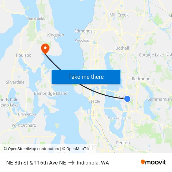 NE 8th St & 116th Ave NE - Bay 2 to Indianola, WA map