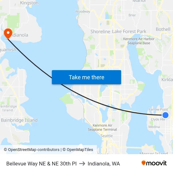 Bellevue Way NE & NE 30th Pl to Indianola, WA map