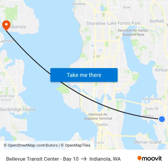 Bellevue Transit Center - Bay 10 to Indianola, WA map