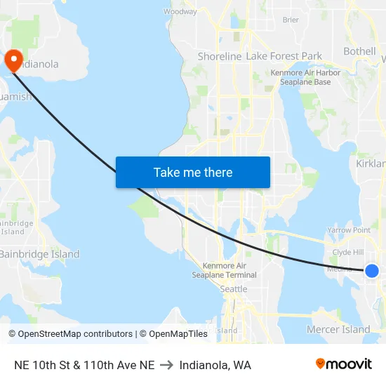 NE 10th St & 110th Ave NE to Indianola, WA map