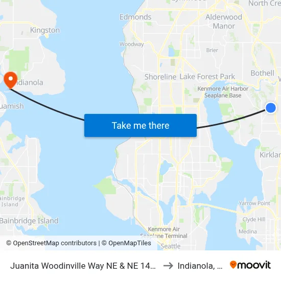 Juanita Woodinville Way NE & NE 145th St to Indianola, WA map