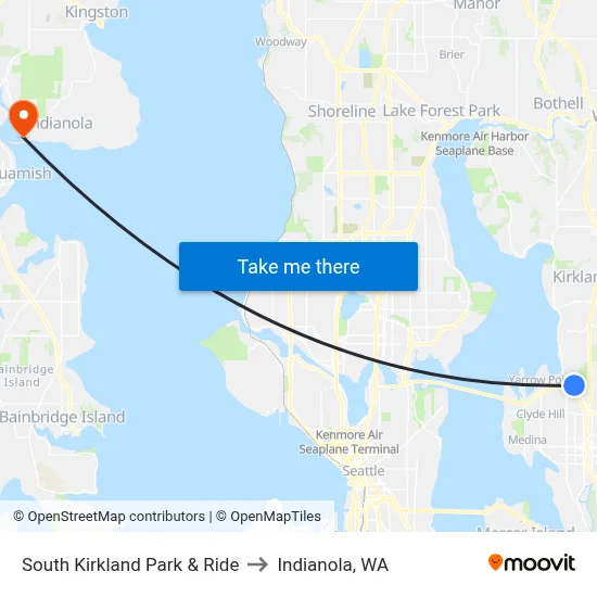 South Kirkland Park & Ride to Indianola, WA map