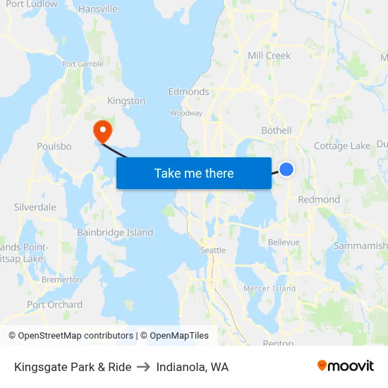 Kingsgate Park & Ride to Indianola, WA map