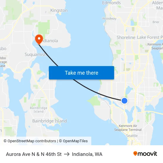 Aurora Ave N & N 46th St to Indianola, WA map