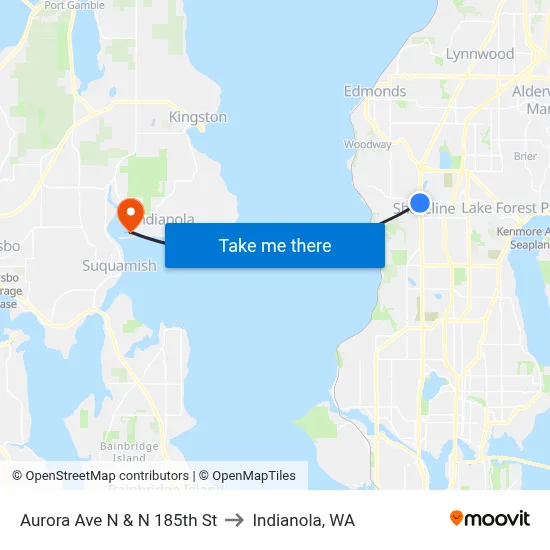 Aurora Ave N & N 185th St to Indianola, WA map