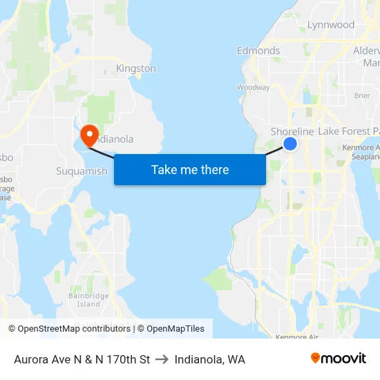 Aurora Ave N & N 170th St to Indianola, WA map