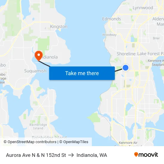 Aurora Ave N & N 152nd St to Indianola, WA map