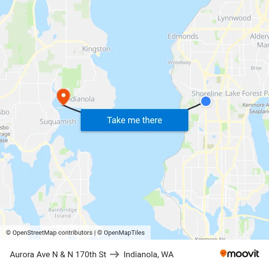 Aurora Ave N & N 170th St to Indianola, WA map