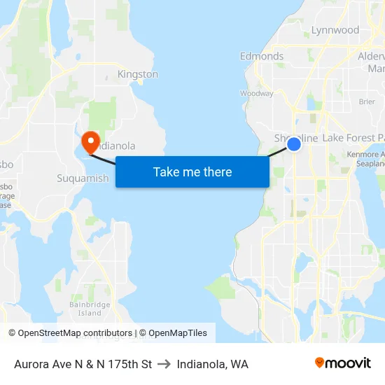 Aurora Ave N & N 175th St to Indianola, WA map