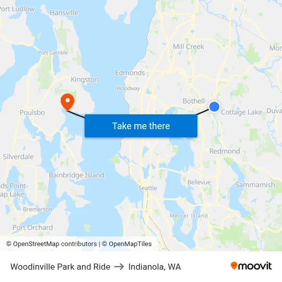 Woodinville Park and Ride to Indianola, WA map