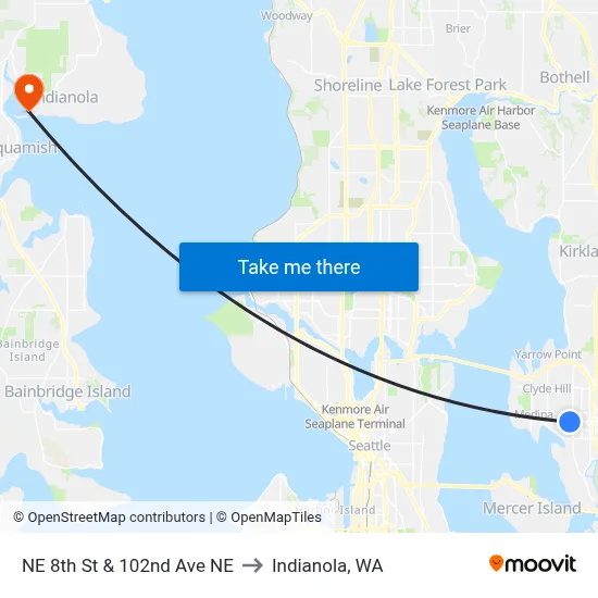 NE 8th St & 102nd Ave NE to Indianola, WA map
