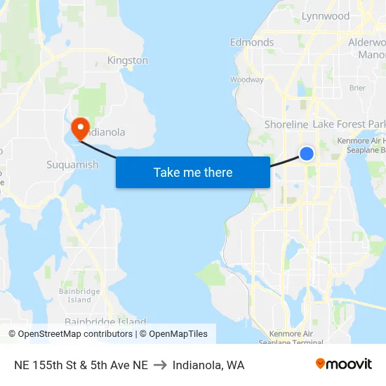 NE 155th St & 5th Ave NE to Indianola, WA map