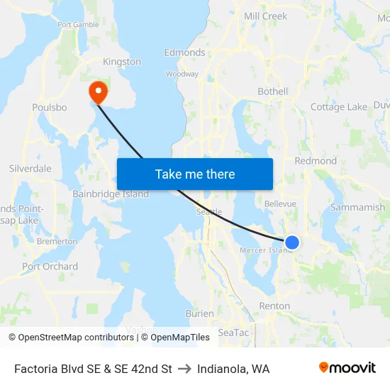 Factoria Blvd SE & SE 42nd St to Indianola, WA map