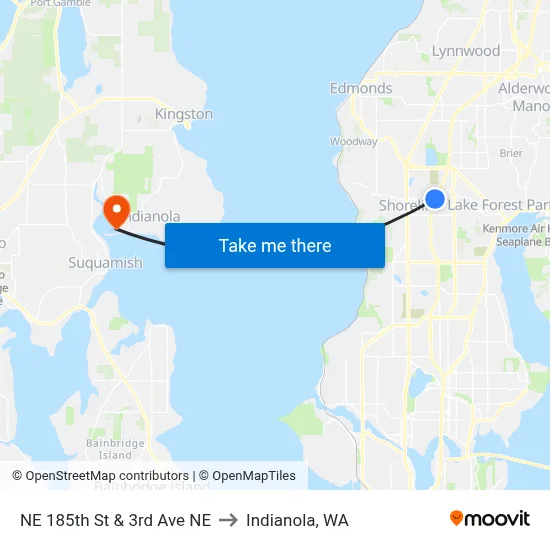 NE 185th St & 3rd Ave NE to Indianola, WA map