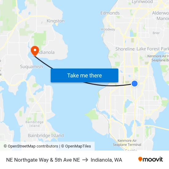 NE Northgate Way & 5th Ave NE to Indianola, WA map