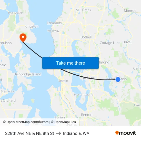 228th Ave NE & NE 8th St to Indianola, WA map