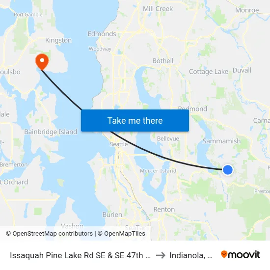 Issaquah Pine Lake Rd SE & SE 47th Way to Indianola, WA map