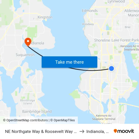NE Northgate Way & Roosevelt Way NE to Indianola, WA map