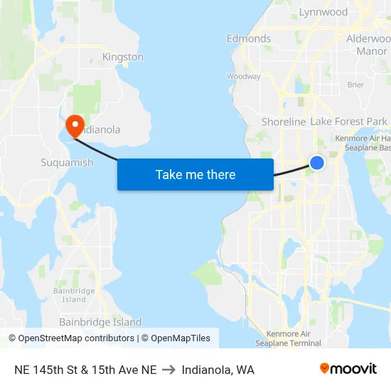NE 145th St & 15th Ave NE to Indianola, WA map